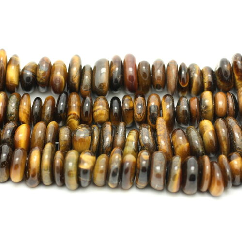 Fil 39cm 100pc environ - perles pierre oeil de tigre chips palets rondelles 8-14mm marron doré bronze noir