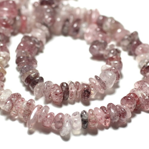 Fil 39cm 130pc environ - perles pierre quartz hématite chips palets rondelles 5-10mm blanc rouge rose