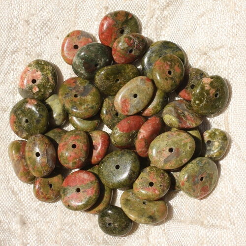 10pc - perles pierre unakite chips palets rondelles 8-15mm vert rouge rose - 4558550018502