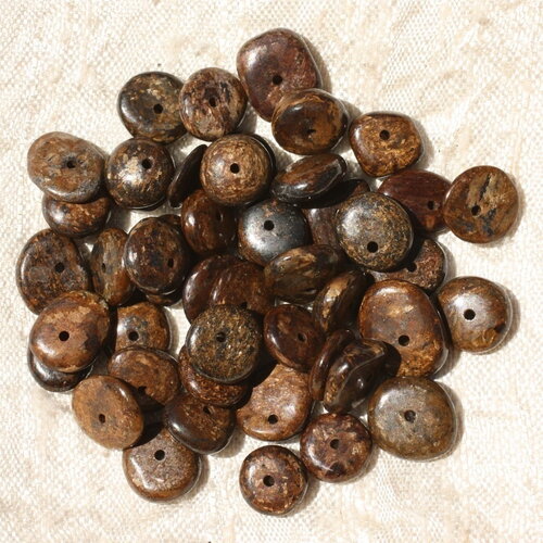 10pc - perles pierre bronzite chips palets rondelles 8-12mm marron doré bronze - 4558550018366