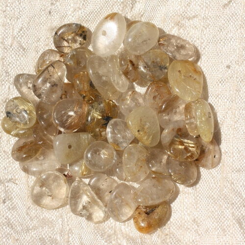 10pc - perles pierre quartz rutile chips palets rondelles 8-13mm blanc jaune marron doré - 4558550018052
