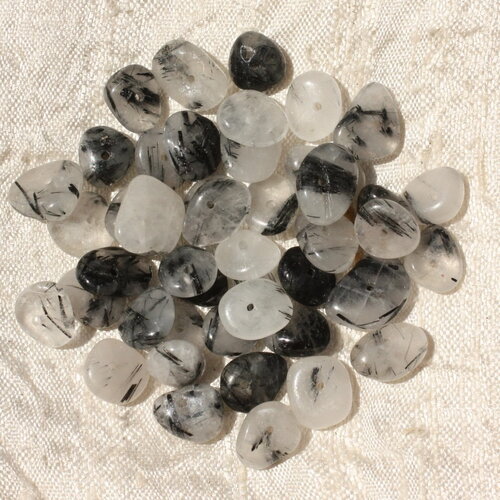 10pc - perles pierre quartz tourmaline chips palets rondelles 8-12mm blanc gris noir - 4558550017956