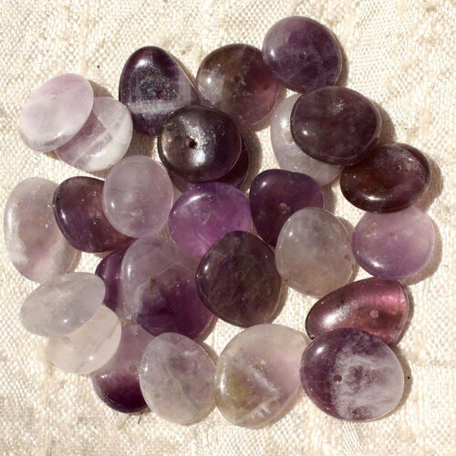 10pc - perles pierre améthyste chips palets rondelles 10-15mm violet mauve blanc - 4558550006615