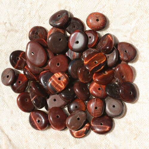 10pc - perles pierre oeil de tigre rouge taureau chips palets rondelles 8-13mm - 4558550017659