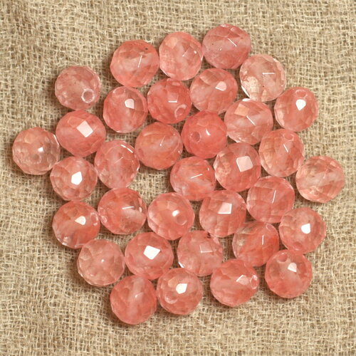 Fil 37cm 56pc environ - perles pierre quartz cerise boules facettées 6mm rose corail peche