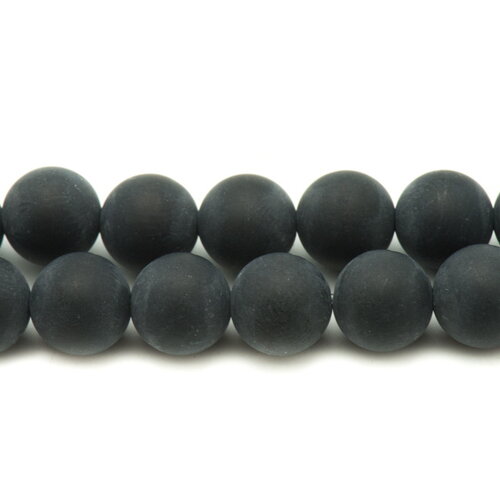 Fil 39cm 93pc environ - perles pierre onyx noir boules 4mm mat sablé givré