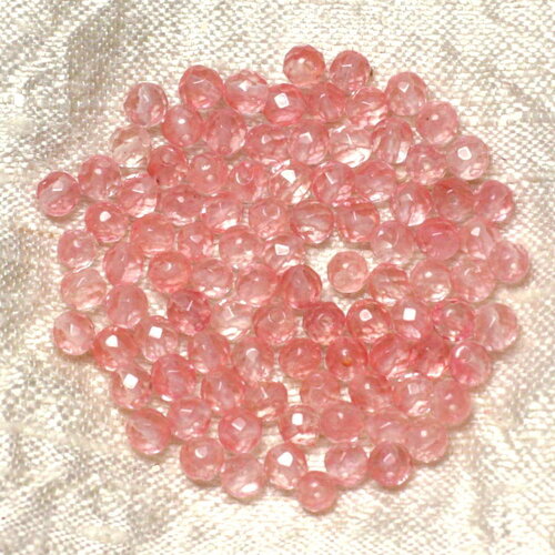 Fil 39cm 93pc environ - perles pierre quartz cerise boules facettées 4mm rose corail peche