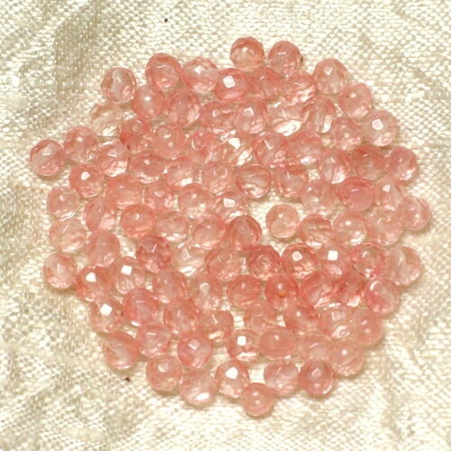 20pc - perles pierre quartz cerise boules facettées 4mm rose corail peche - 4558550037039