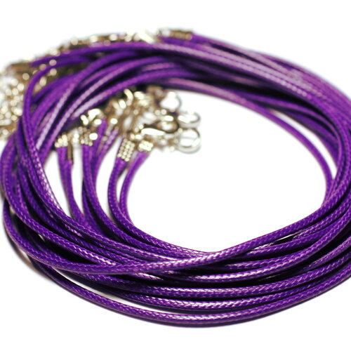 10pc - colliers tours de cou 45cm fil corde cordon coton ciré 1.5mm violet magenta foncé