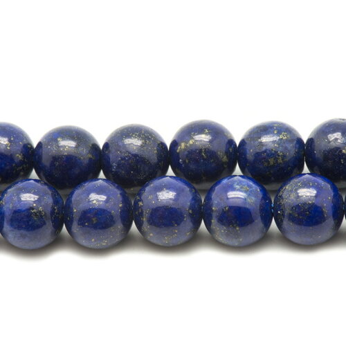 Fil 39cm 24pc environ - perles pierre lapis lazuli boules 16mm bleu roi nuit doré