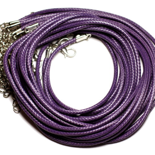 10pc - colliers tours de cou 45cm fil corde cordon coton ciré 2mm violet indigo foncé - 4558550016522