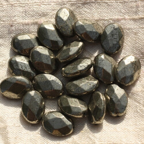 2pc - perles pierre pyrite ovales facettés 10x8mm métal gris or doré