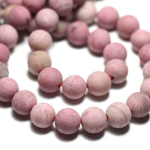 5pc - perles pierre rhodonite boules 8mm rose mat sablé givré