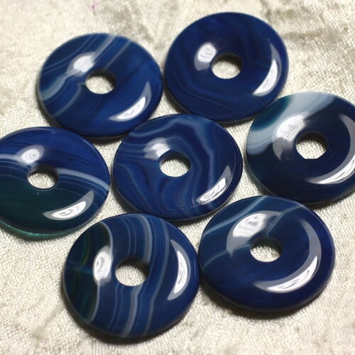 1pc - pendentif pierre semi précieuse - agate bleue donut 30mm   4558550012869