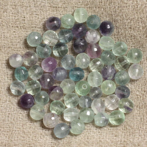 10pc - perles pierre fluorite multicolore boules facettées 6mm