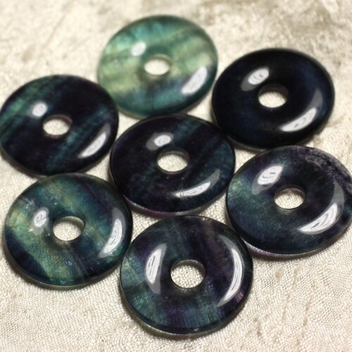 1pc - perle pendentif pierre fluorite rond cercle anneau donut pi 40mm bleu vert violet noir