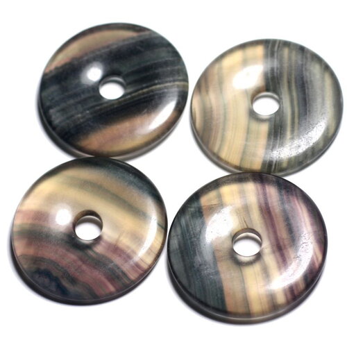 1pc - perle pendentif pierre - rond cercle anneau donut pi 40mm - fluorite blanc vert violet - 4558550091420
