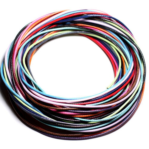 Lot 5 mètres - fil corde cordon tresse coton ciré 1mm mélange multicolore - 4558550087638