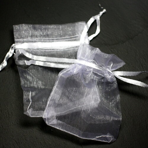 20pc - sacs pochettes cadeaux bijoux tissu organza 9x7cm blanc