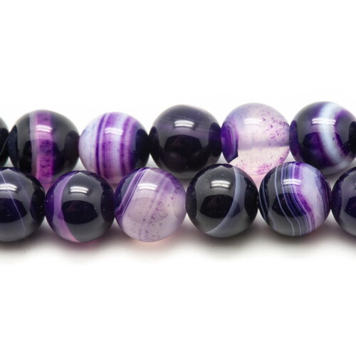 10pc - perles pierre agate boules 8mm violet noir mauve blanc
