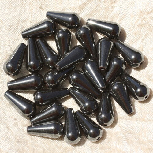 4pc - perles pierre hématite gouttes 16x8mm métal gris noir