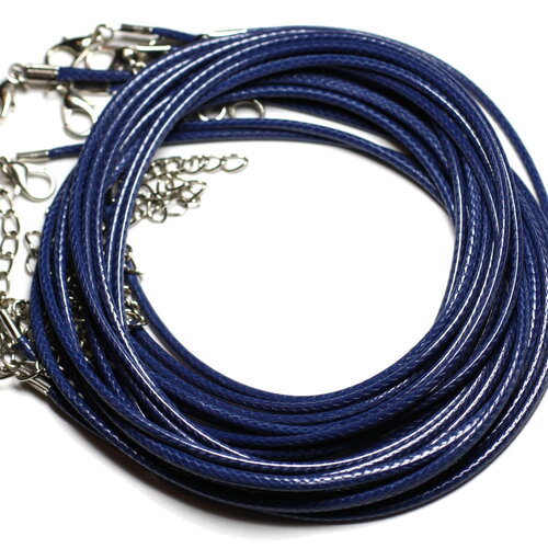 1pc - appret accessoire collier tour de cou coton ciré bleu marine et acier 304l longueur au choix