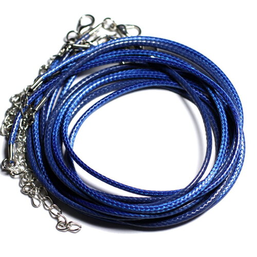 1pc - appret accessoire collier tour de cou coton ciré bleu roi et acier 304l longueur au choix