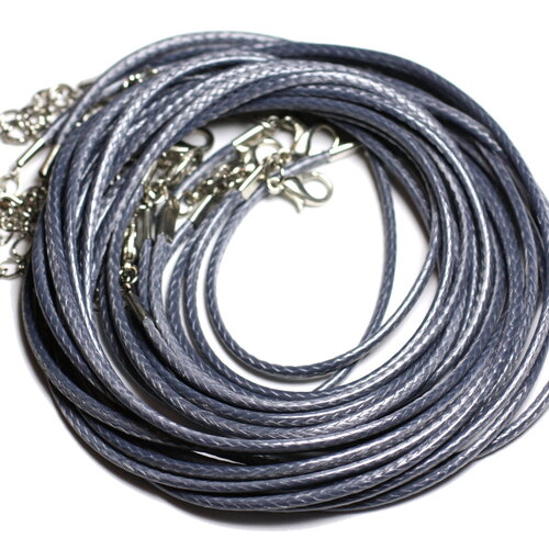 1pc - appret accessoire collier tour de cou coton ciré gris souris et acier 304l longueur au choix
