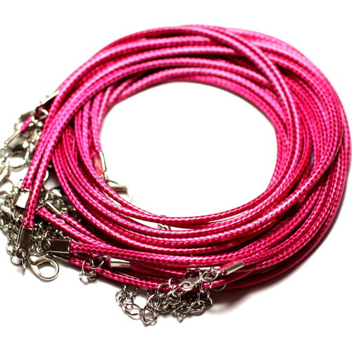 1pc - appret accessoire collier tour de cou coton ciré rose fuchsia et acier 304l longueur au choix