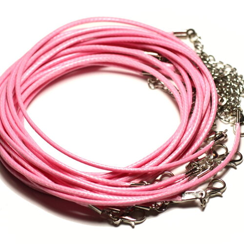 1pc - appret accessoire collier tour de cou coton ciré rose bonbon et acier 304l longueur au choix