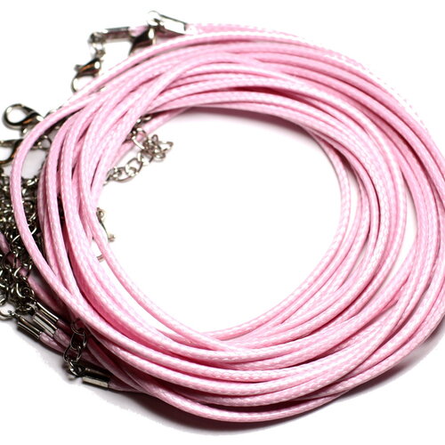 1pc - appret accessoire collier tour de cou coton ciré rose clair et acier 304l longueur au choix