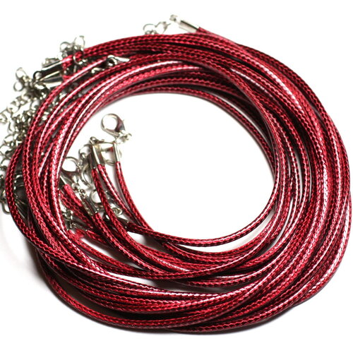 1pc - appret accessoire collier tour de cou coton ciré rouge bordeaux et acier 304l longueur au choix