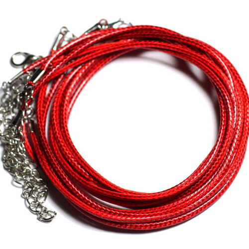 1pc - appret accessoire collier tour de cou coton ciré rouge cerise et acier 304l longueur au choix
