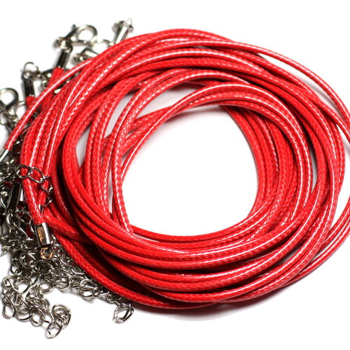 1pc - appret accessoire collier tour de cou coton ciré rouge vif et acier 304l longueur au choix