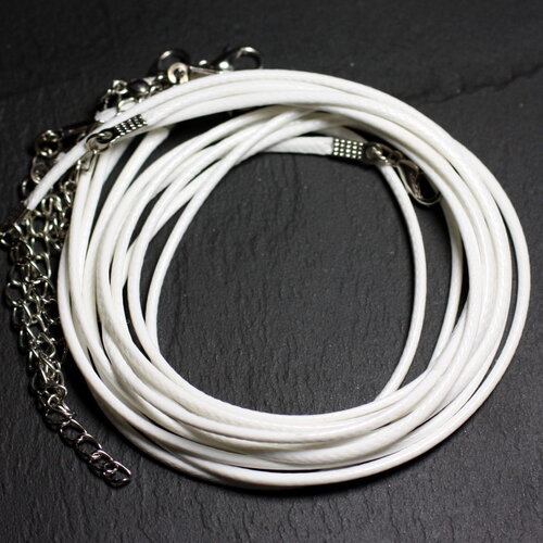 1pc - appret accessoire collier tour de cou coton ciré blanc et acier 304l - longueur au choix