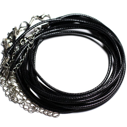 1pc - appret accessoire collier tour de cou coton ciré noir et acier 304l - longueur au choix