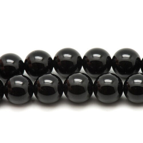 Fil 39cm 220pc environ - perles pierre onyx noir boules 2mm