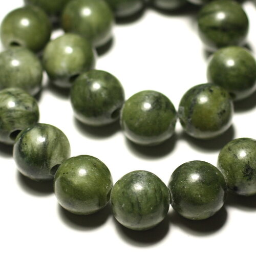 2pc - perles pierre jade canada nephrite boules 12mm vert kaki