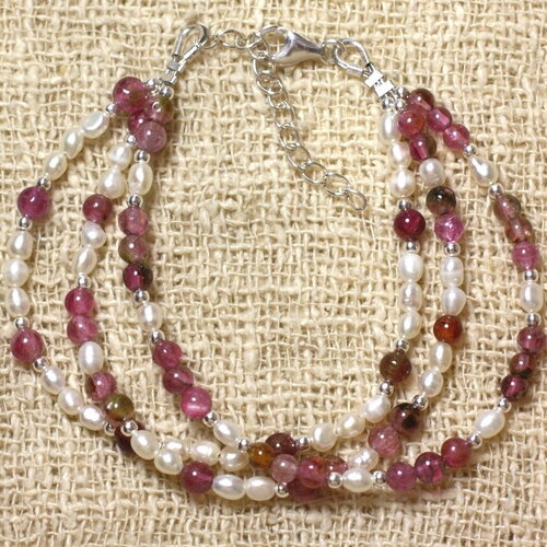 Bracelet tourmaline rose - perles de culture blanches et argent 925