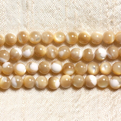 Fil 40cm 50pc environ - perles coquillage nacre boules 8mm beige blanc irisé
