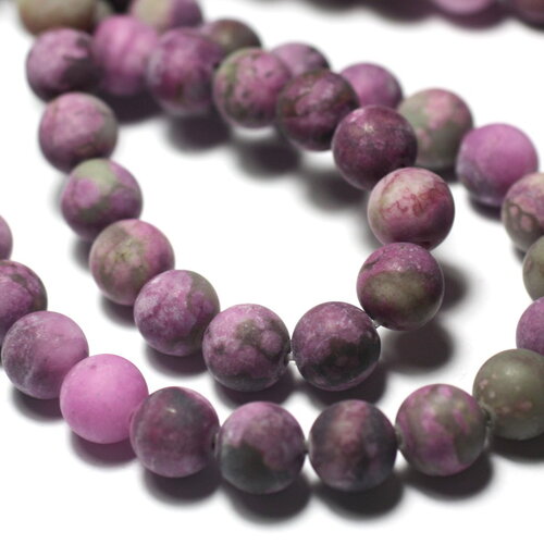 10pc - perles pierre sugilite boules 6mm violet rose mat sablé givré