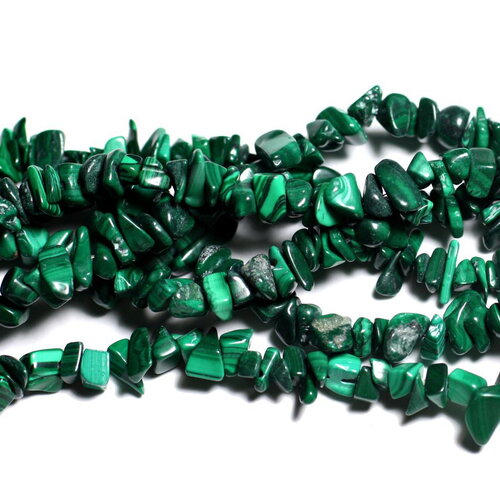 Fil 78cm 365pc environ - perles pierre malachite rocailles chips 4-10mm vert