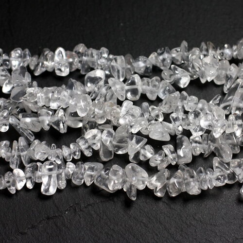 Fil 80cm 220pc environ - perles pierre cristal de roche quartz rocailles chips 4-10mm blanc transparent