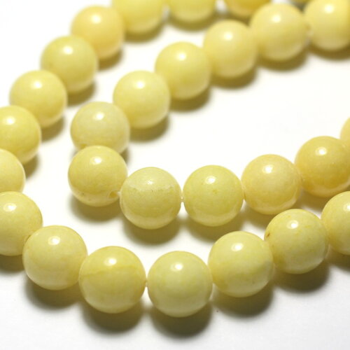 Fil 39cm 39pc environ - perles pierre jade boules 10mm jaune clair pastel