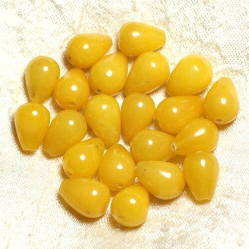 4pc - perles pierre jade gouttes 14x10mm jaune orange safran