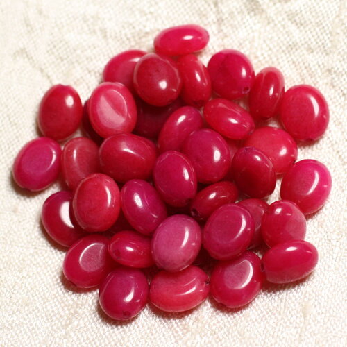 10pc - perles pierre jade ovales 10x8mm rouge rose fuchsia - 4558550082138