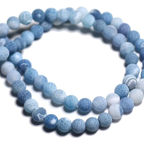 20pc - perles pierre agate boules 6mm bleu ciel clair mat givré craquelé