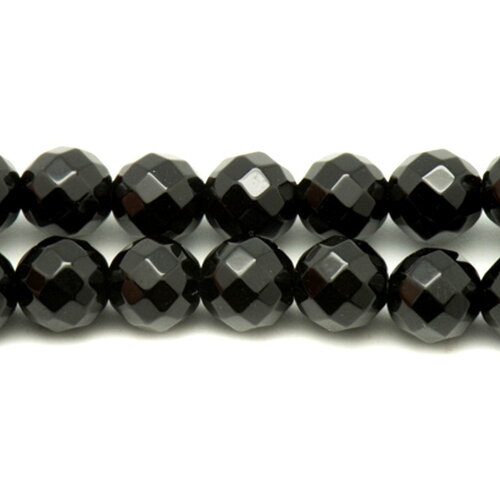 Fil 39cm 63pc env - perles pierre - onyx noir boules facettées 6mm