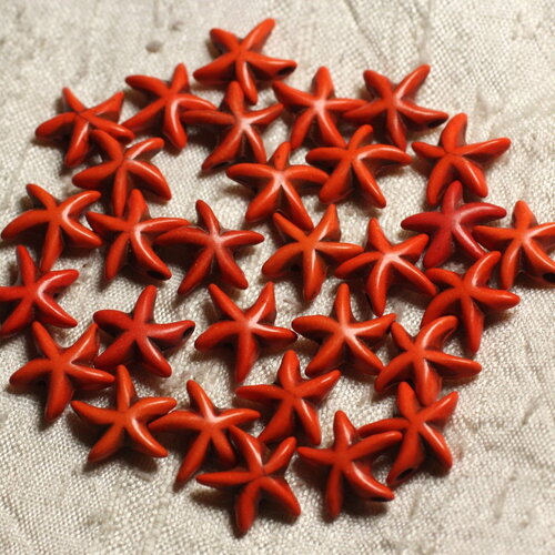 10pc - perles pierre turquoise synthèse étoiles de mer 14mm orange