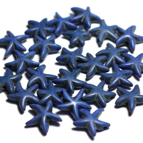 Fil 35cm 32pc environ - perles pierre turquoise synthèse étoiles de mer 14mm bleu nuit roi